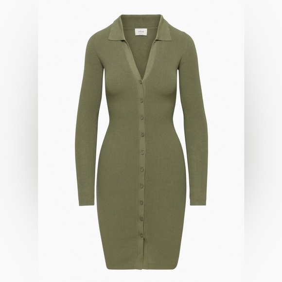 Wilfred olive green Cove long sleeve button up ribbed sweater dress - Medium - Picture 3 of 3